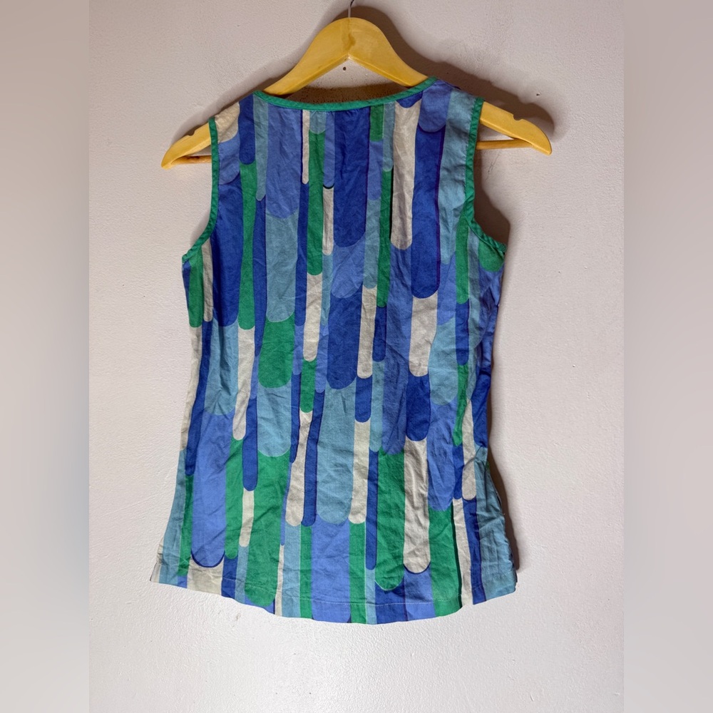 Boden Blue Green Sleeveless Geometric‎ Print Blouse Size 4 - Picture 2 of 5